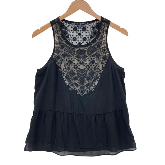American Eagle Outfitters Tops - American Eagle Outfitters Tank Top Womens Medium Black Mesh Round Neck Pullover